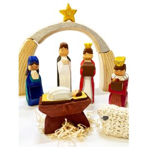Gro&szlig;e Weihnachtskrippe aus Pappelholz, 16 tlg.