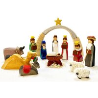 Große Weihnachtskrippe aus Pappelholz, 16 tlg.