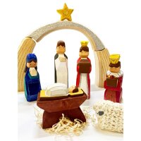 Große Weihnachtskrippe aus Pappelholz, 16 tlg.