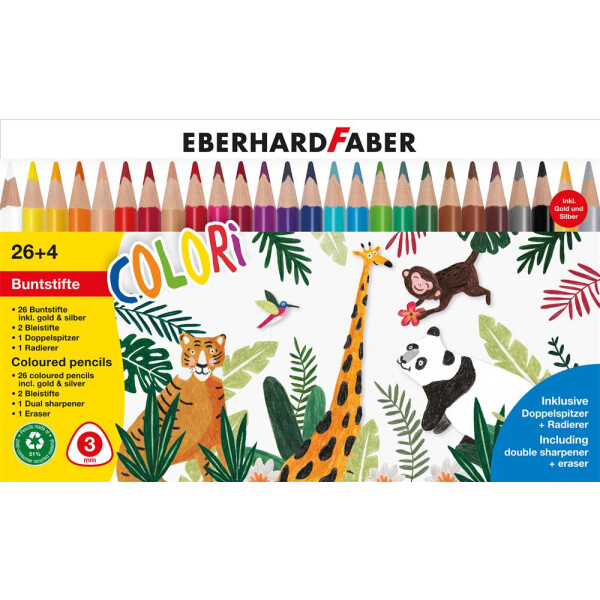 Buntstifte Colori, 30 Stück, inkl. Radierer und Spitzer