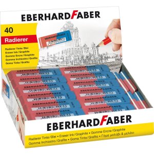 Radierer latexfrei, 40 Stück in rot und blau