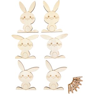 Bastelset Häschen mit Holzklammer, 6er Set