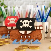 Bastelset Stiftehalter Piratenschiff aus Holz