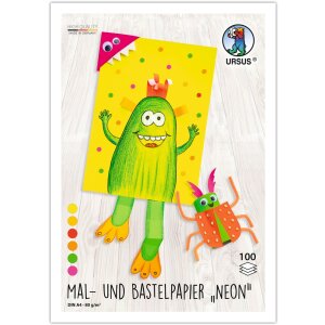 Mal und Bastelpapier Neon, DIN A4, 100 Blatt in 6 Farben