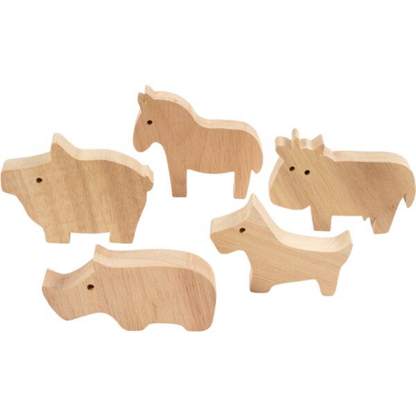 Holztiere Bauernhof, 10 Stück, Höhe 4,5 – 8,7 cm, Stärke 2,2 cm