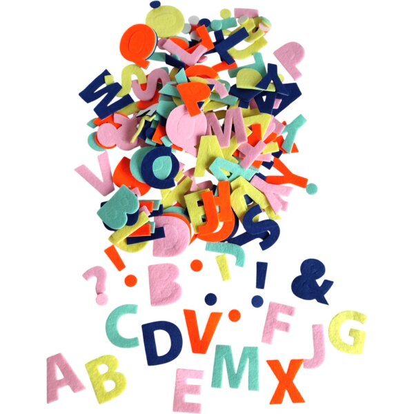 Filz Sticker Buchstaben, 190 Teile, selbstklebend, farbig sortiert