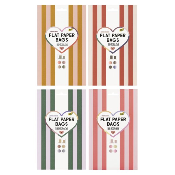 Flache Papiertüten Stripes, 8 Tüten, wählbar aus 4 verschiedenen Designs