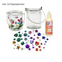 Mega Sparset Glaslaterne Schmucksteine, 12 Stück, inkl. Schmucksteinkleber