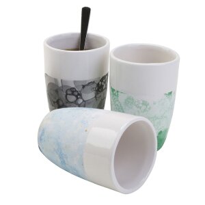 Keramikbecher mit glasiertem Rand, 12 Stück, H 10...