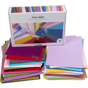 Moosgummiplatten, A4, 40 Blatt, farbig sortiert,...