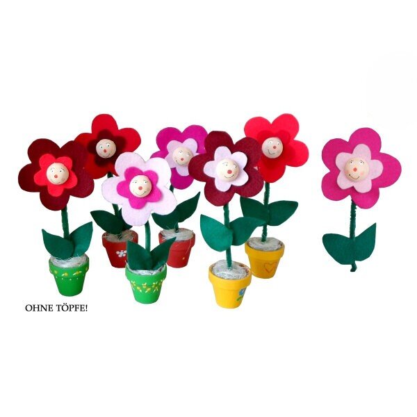 Bastelset Filzblumen 30 Stück, D: 10 cm, ca. 22 cm hoch