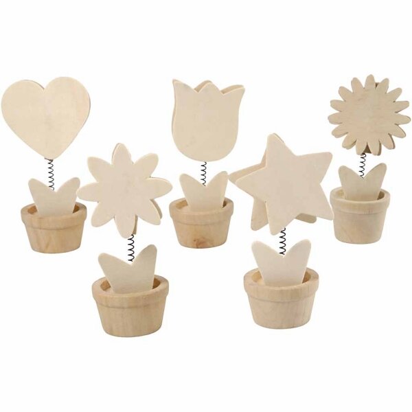 Holz Notizhalter 10er Set in 5 Motiven sort. H: 10 cm, voraussichtlich Mitte Juni lieferbar