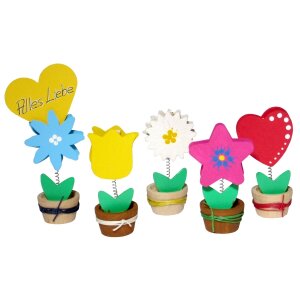 Holz Notizhalter 10er Set in 5 Motiven sort. H: 10 cm, voraussichtlich Mitte Juni lieferbar