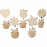 Holz Notizhalter 10er Set in 5 Motiven sort. H: 10 cm, voraussichtlich Mitte Juni lieferbar